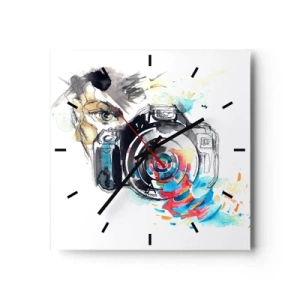 Relógio de parede - Relógio em vidro - No olho da lente - 30x30 cm