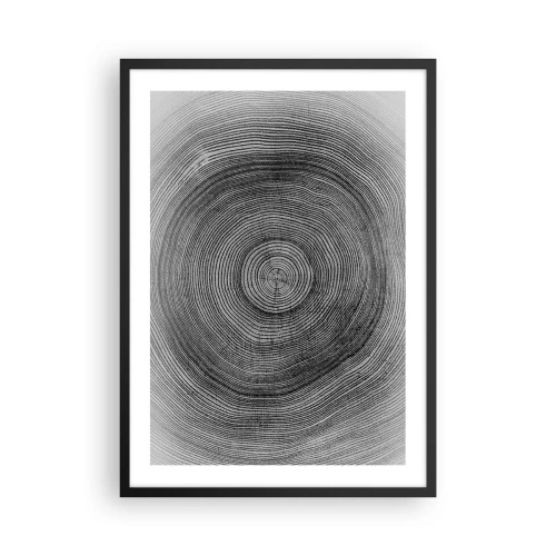 Pôster com moldura preta - Gráfico em preto e branco mostrando uma seção transversal do tronco de uma árvore - 50x70cm - Sinal dos tempos - Decoração de parede moderna para a sala de estar e quarto ARTTOR