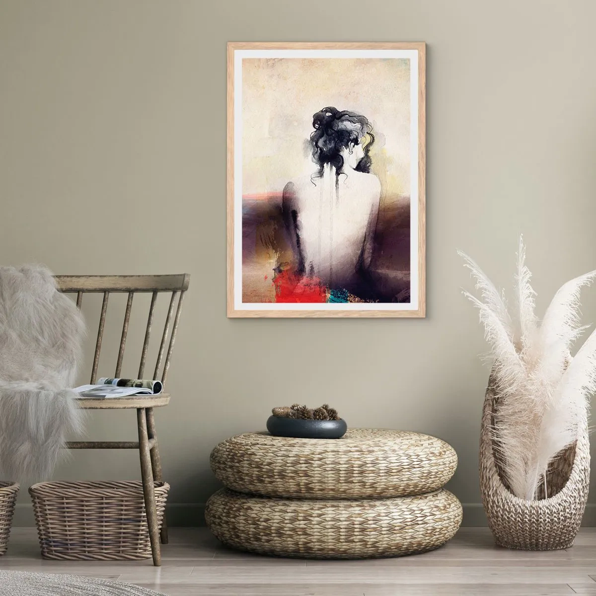 Pôster com moldura de carvalho claro - Linhas suaves, formas ovais - 30x40 cm