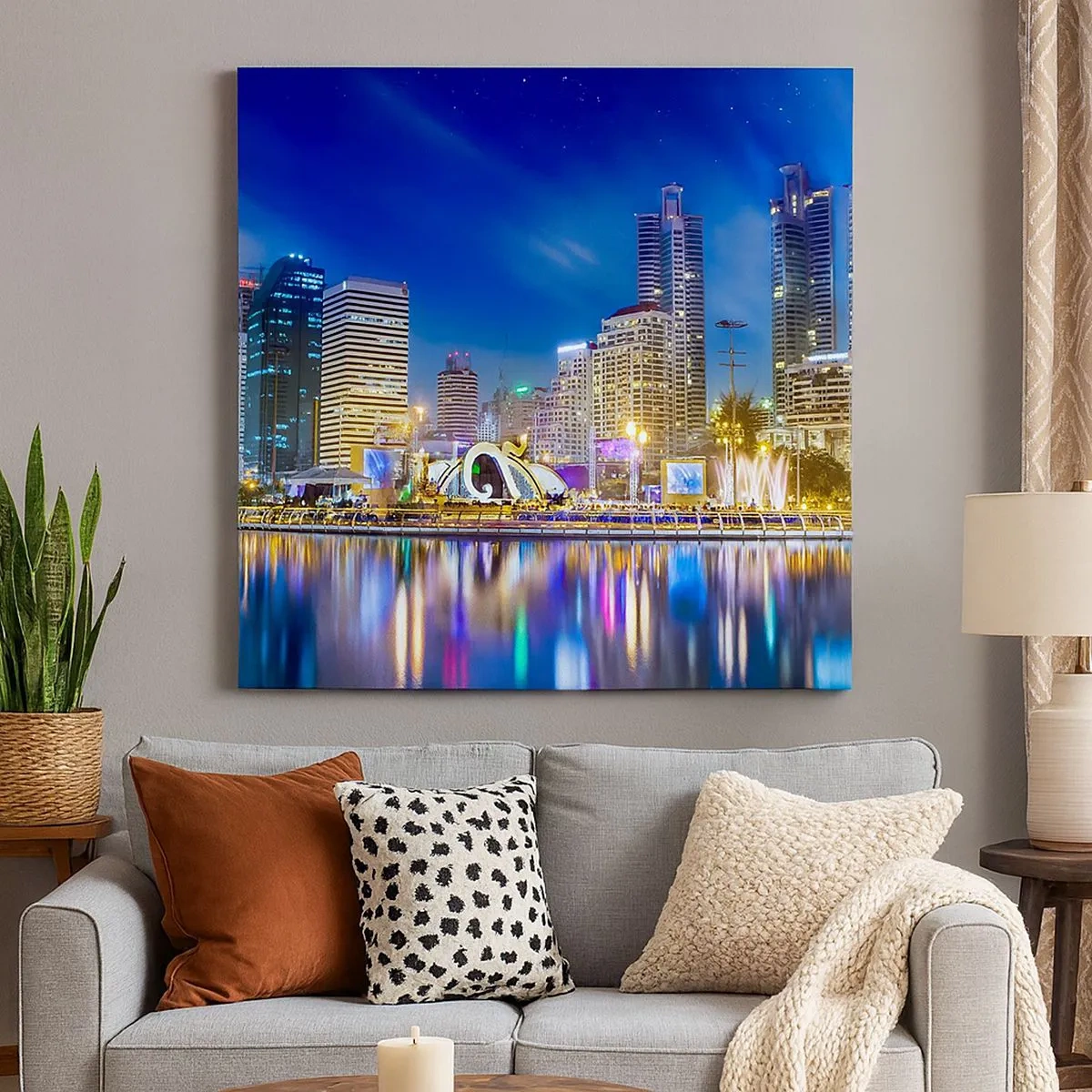 Quadro em tela - Noite arco-íris da metrópole - 30x30 cm