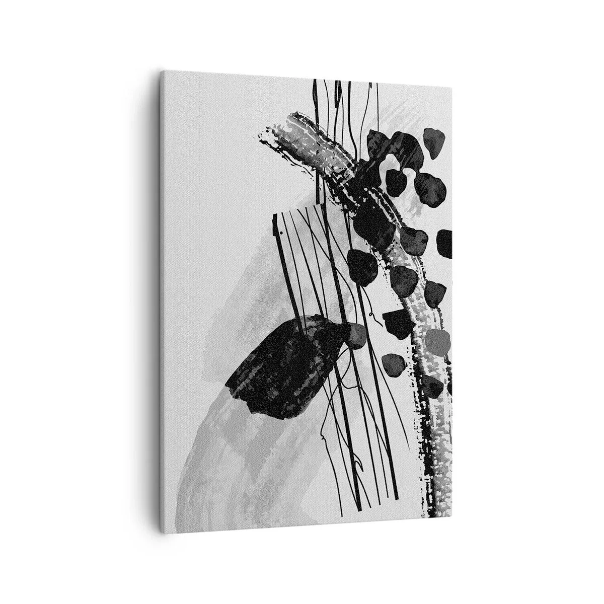 Quadro em tela - Abstração orgánica em preto e branco - 50x70 cm