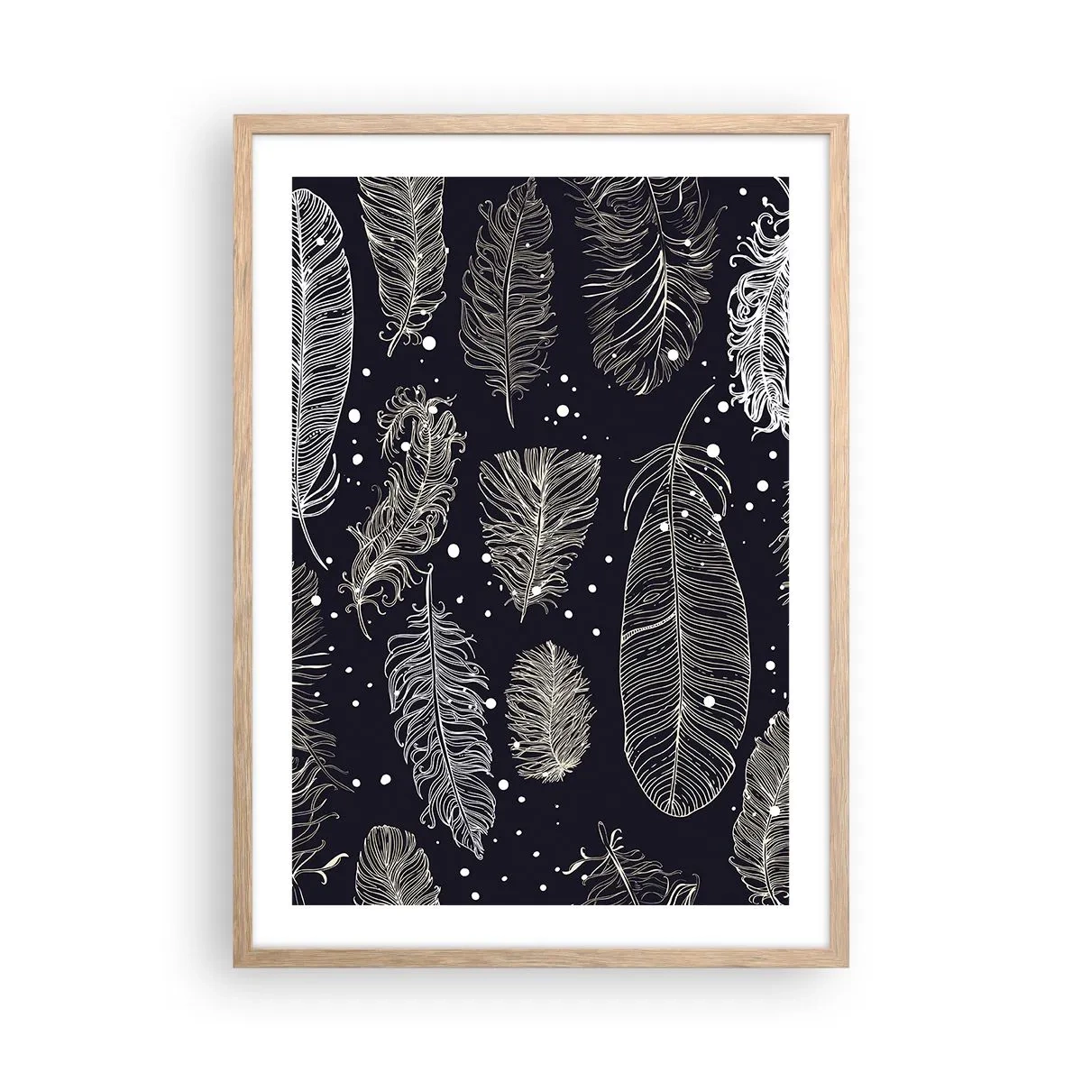 Pôster com moldura de carvalho claro - Rendas de penas - 50x70 cm