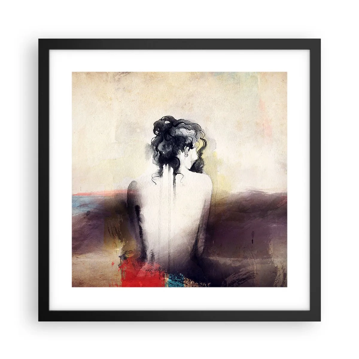 Pôster com moldura preta - Linhas suaves, formas ovais - 40x40 cm