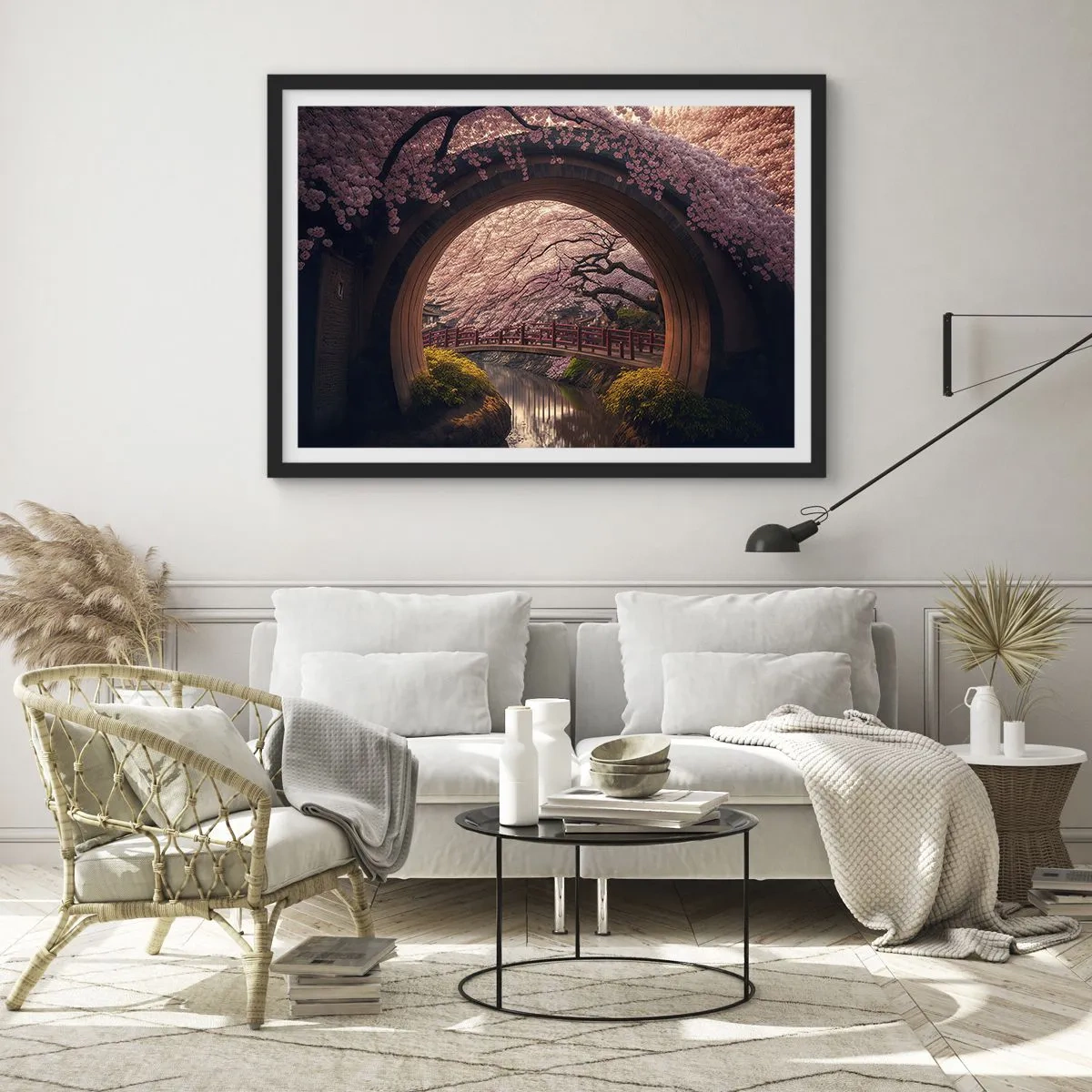 Pôster com moldura preta - Primavera japonesa - 91x61 cm