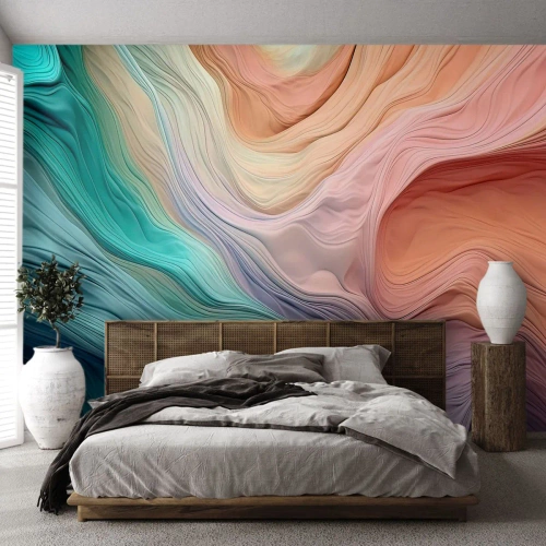 Papel de Parede Premium Sand - Onda arco-íris - Pastéis, Abstração, Textura - 100x70 cm