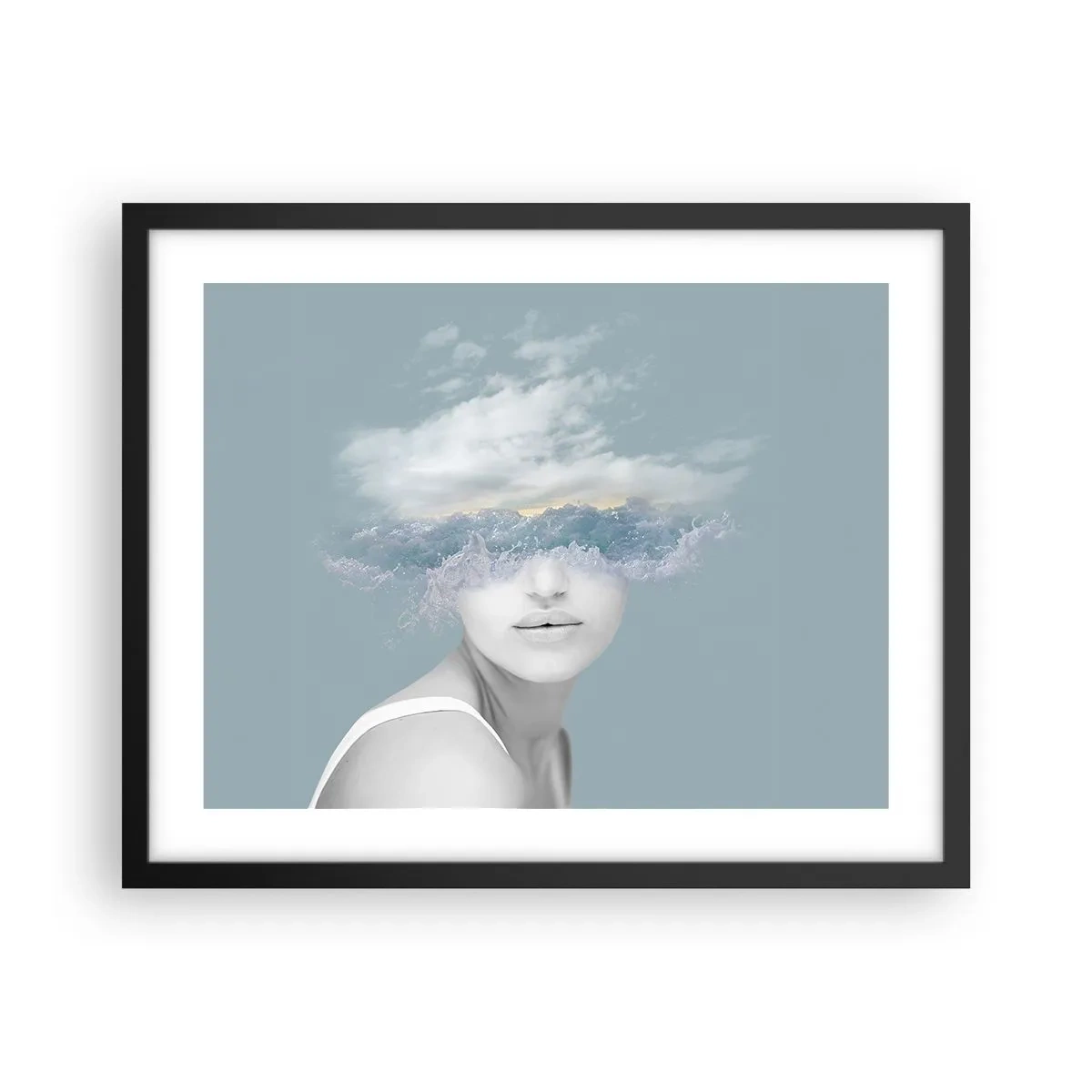 Pôster com moldura preta - Com a cabeça nas nuvens - 50x40 cm