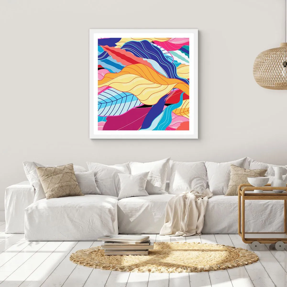 Pôster em moldura branca - Bagunça colorida - 50x50 cm