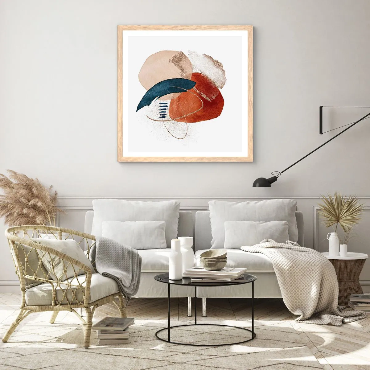 Pôster com moldura de carvalho claro - Composição oval - 40x40 cm