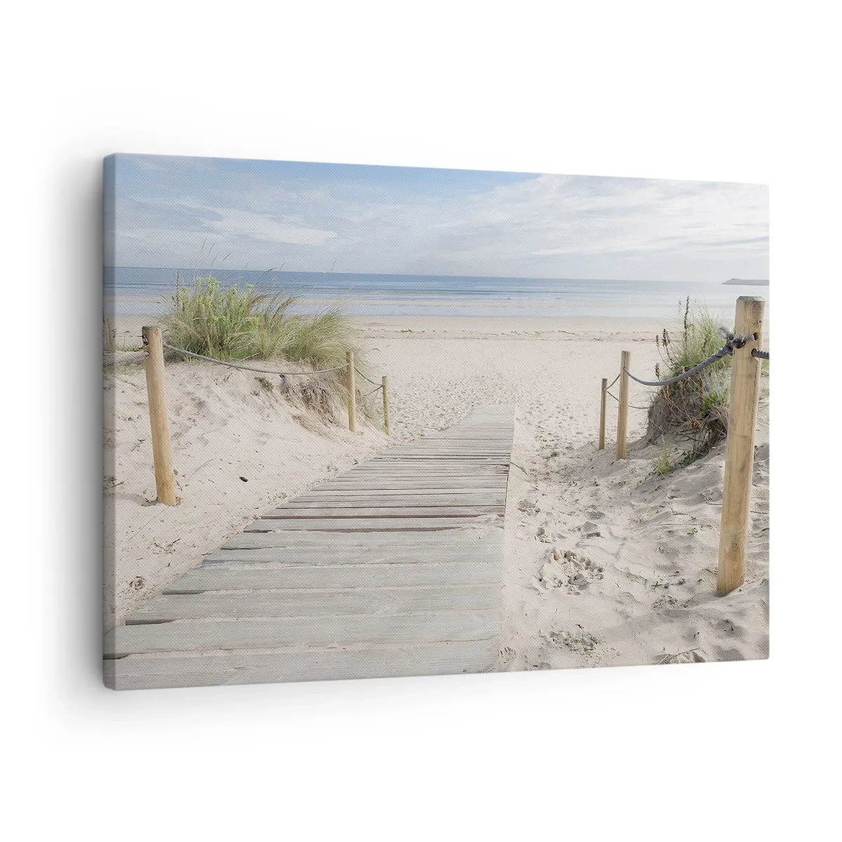 Quadro em tela - Um caminho de tábuas que leva a uma praia de areia - 70x50cm - Pelo horizonte - Decoração de parede moderna para a sala de estar e quarto ARTTOR