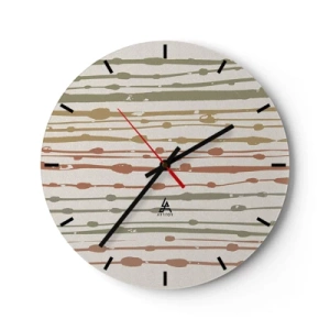 Relógio de parede - Relógio em vidro - Linhas e manchas coloridas em ritmo horizontal sobre fundo claro - 30x30cm - Notação musical de cores - Decoração de parede moderna para a sala de estar, cozinha e quarto ARTTOR