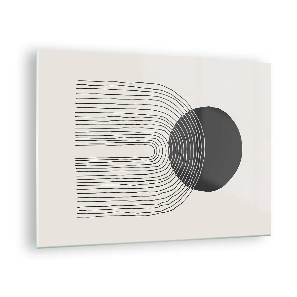Quadro em vidro - Gráfico minimalista com círculo preto e linhas - 70x50cm - Tremores e confiança - Decoração de parede moderna para a sala de estar e quarto ARTTOR