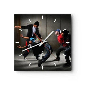 Relógio de parede - Relógio em vidro - Dançando com o vento da rua - 40x40 cm