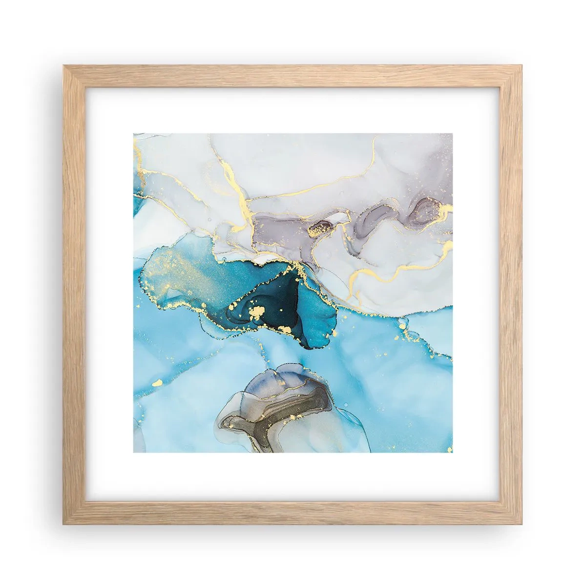 Pôster com moldura de carvalho claro - Estudo do encontro do cinza e turquesa - 30x30 cm