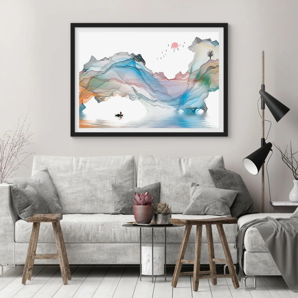 Pôster com moldura preta - Em direção às montanhas de cristal - 91x61 cm