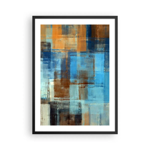 Pôster com moldura preta - Padrões geométricos abstratos em tons de azul - 50x70cm - Através da cortina azul - Decoração de parede moderna para a sala de estar e quarto ARTTOR