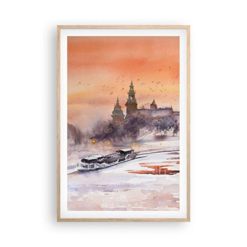 Pôster com moldura de carvalho claro - Pôr do sol real - 61x91 cm