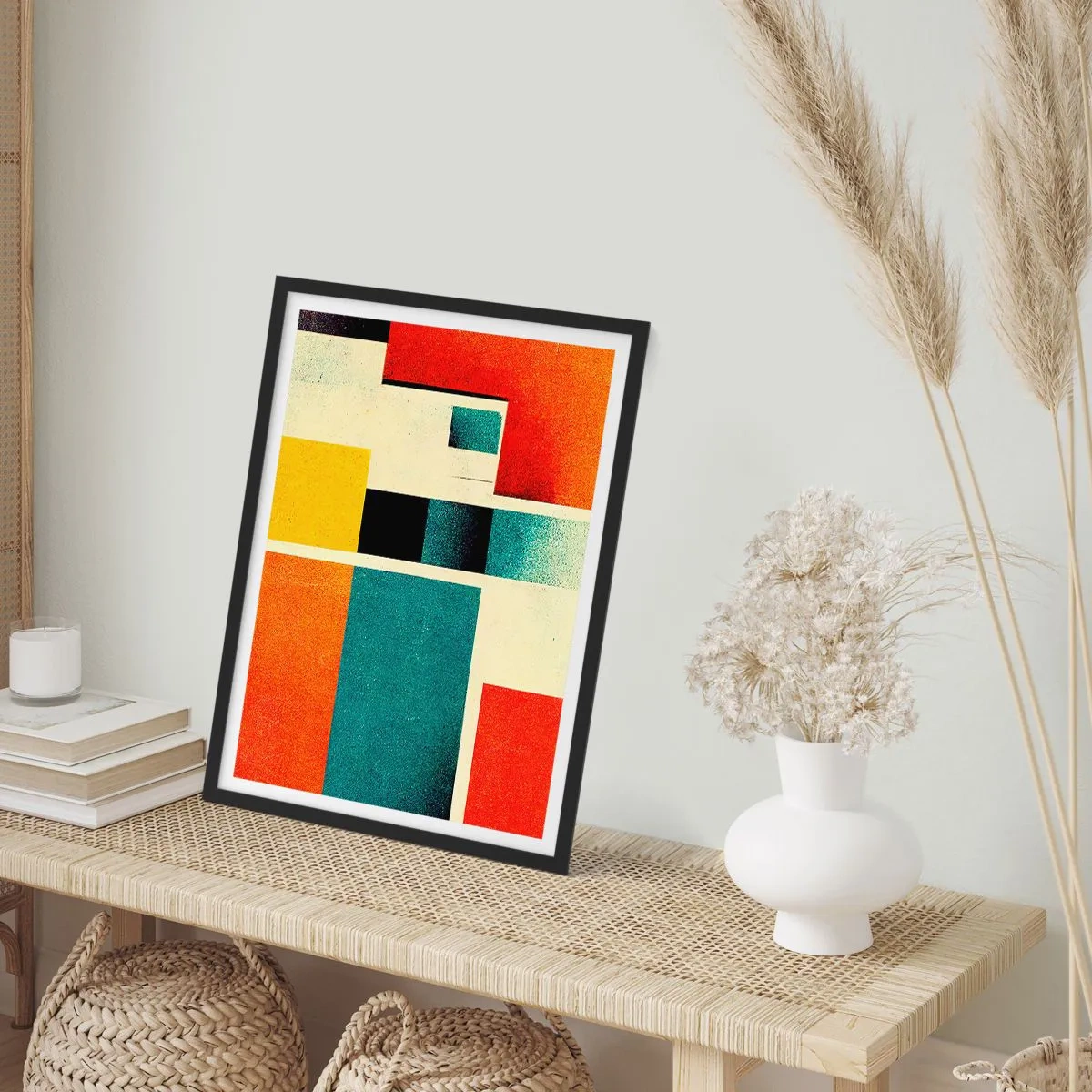 Pôster com moldura preta - Abstração geométrica no estilo modernista - 50x70cm - Abstração geométrica – boa energia - Decoração de parede moderna para a sala de estar e quarto ARTTOR