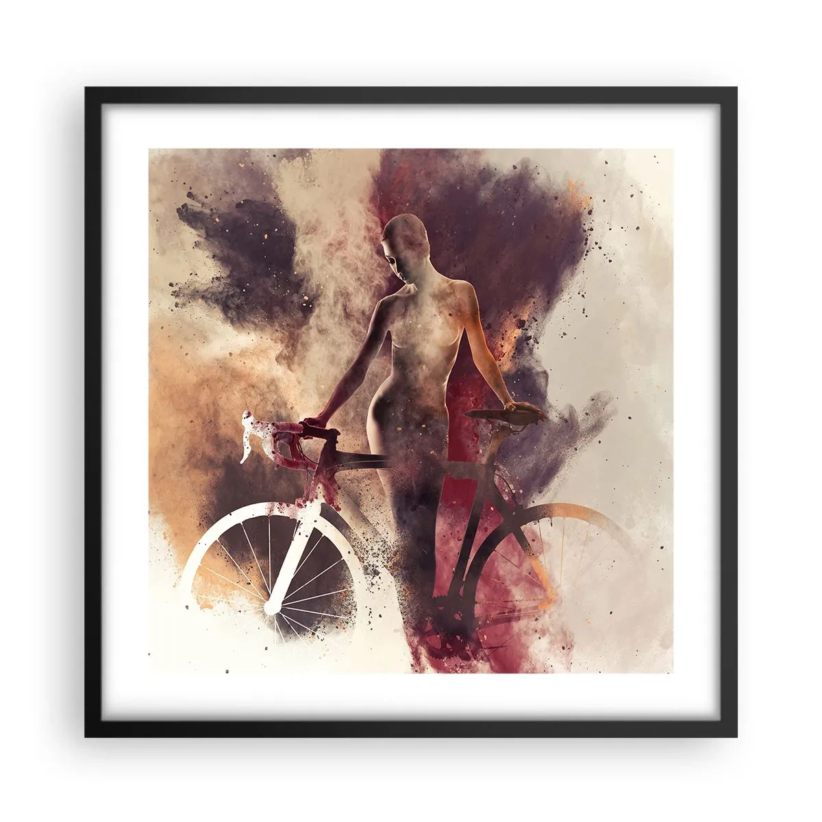Pôster com moldura preta - Uma alma de bicicleta em formas de mármore - 50x50 cm
