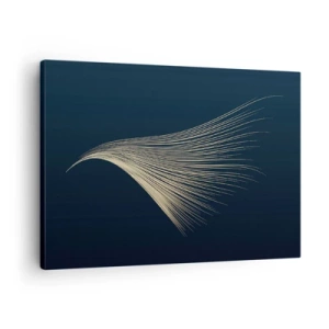 Quadro em tela - Uma linha delicada semelhante a uma pena em um fundo azul marinho - 70x50cm - Como o cabelo de um anjo - Decoração de parede moderna para a sala de estar e quarto ARTTOR