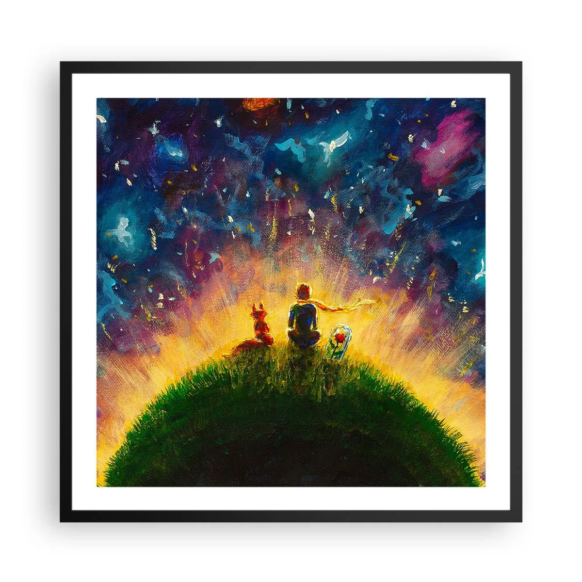 Pôster com moldura preta - Amor e amizade - o mundo inteiro - 60x60 cm
