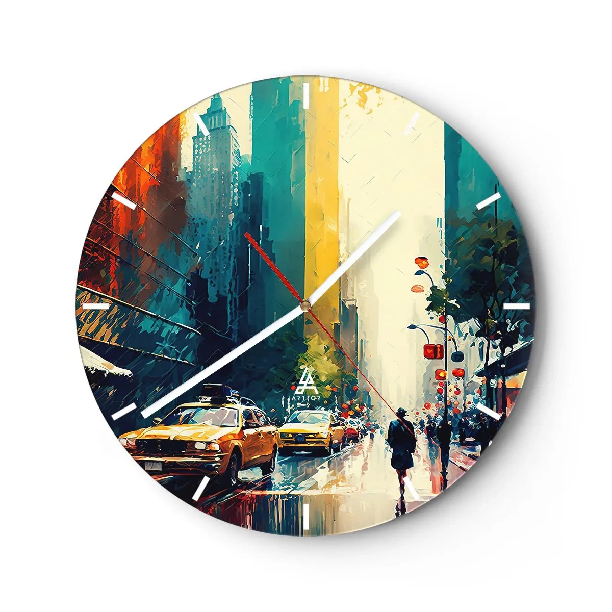 Relógio de parede - Relógio em vidro - Nova York – até a chuva é colorida aqui - 40x40 cm