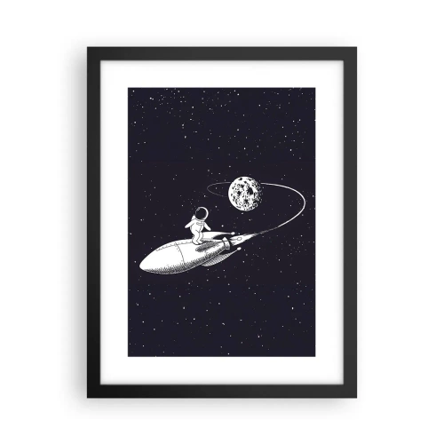 Pôster com moldura preta - Surfista espacial - 30x40 cm