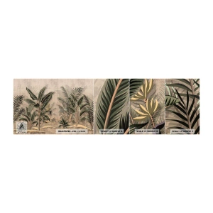 Amostra de papel de parede autocolante Deluxe Sticker - Gravura em estilo colonial - Floresta tropical, Coqueiro, Bananeira - 100x30 cm