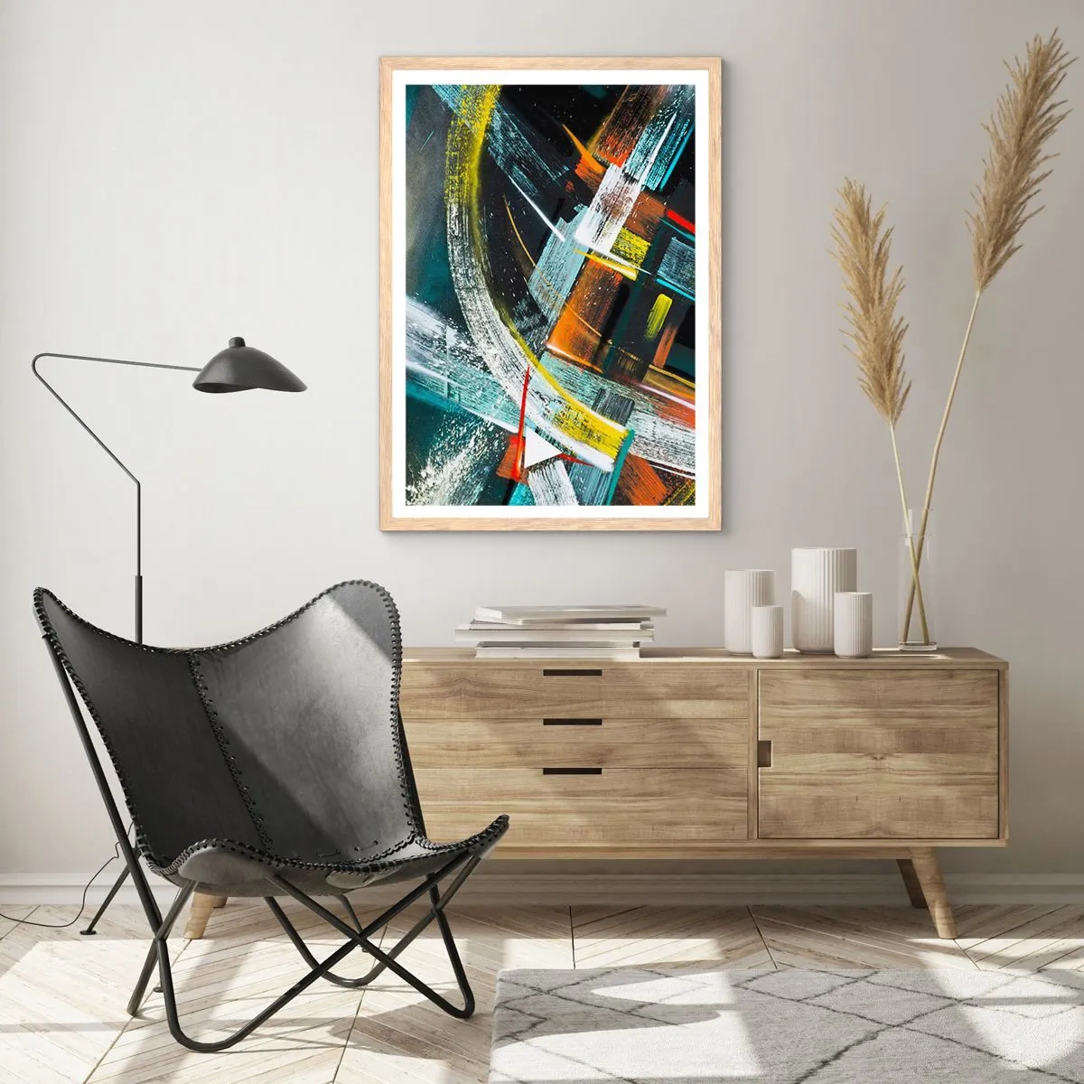 Pôster com moldura de carvalho claro - Energia de movimento - 40x50 cm