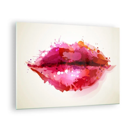 Quadro em vidro - Lábios abstratos em cores vibrantes - 70x50cm - Mais vermelho que o vermelho - Decoração de parede moderna para a sala de estar e quarto ARTTOR