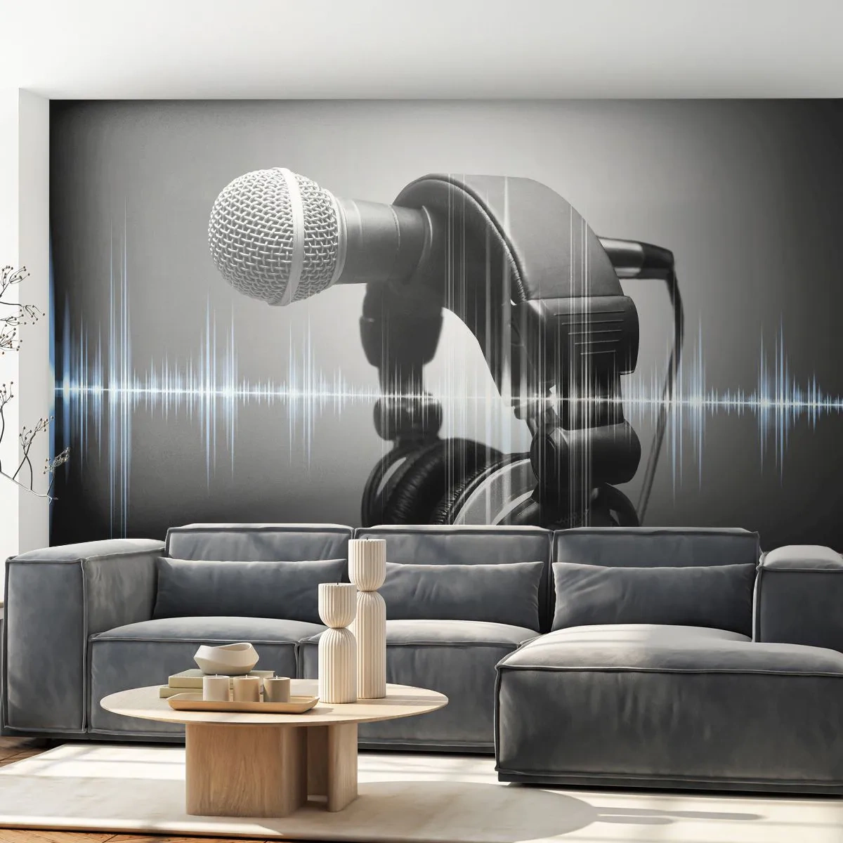 Papel de Parede Autocolante Deluxe Sticker - Ainda pode-se ouvir o canto - Microfone, Fones de ouvido musicais, Música - 250x175 cm