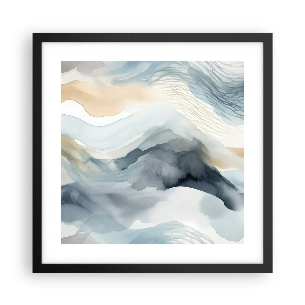 Pôster com moldura preta - Abstração nevada e nebulosa - 40x40 cm