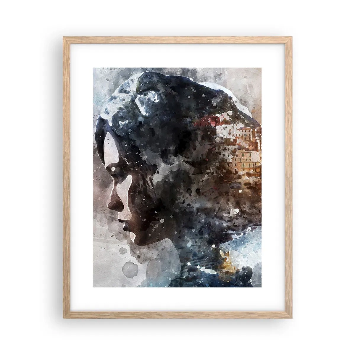 Pôster com moldura de carvalho claro - Uma história sobre uma menina e uma cidade ao fundo - 40x50 cm