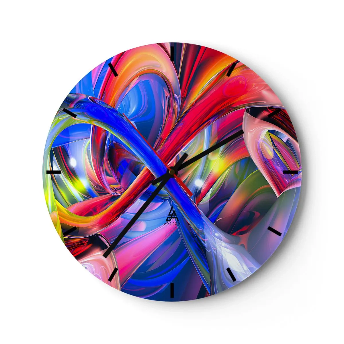 Relógio de parede - Relógio em vidro - Uma composição abstrata em cores vivas e intensas. - 30x30cm - Dança das cores - Decoração de parede moderna para a sala de estar, cozinha e quarto ARTTOR