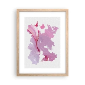 Pôster com moldura de carvalho claro - Mapa do mundo rosa - 30x40 cm