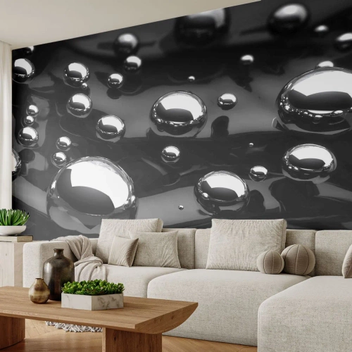 Papel de Parede Autocolante Deluxe Sticker - Das profundezas negras - Abstração, Bolas Cromadas, 3D - 250x175 cm