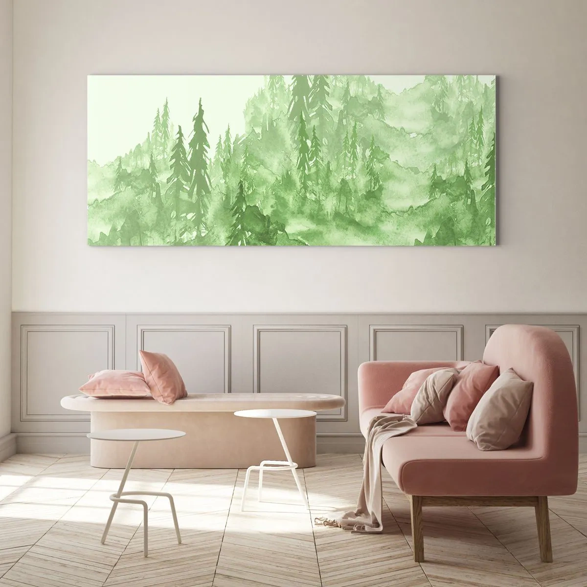 Quadro em vidro - Desfocado pela névoa verde - 100x40 cm