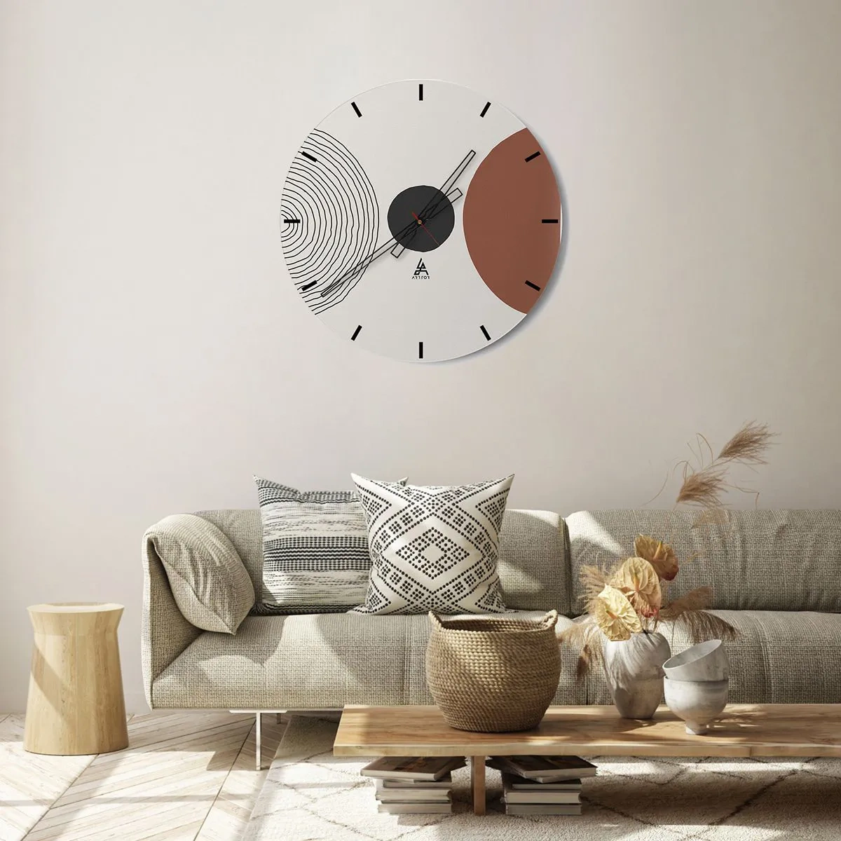 Relógio de parede - Relógio em vidro - Linhas concêntricas e círculos geométricos em contraste - 30x30cm - Em destaque - Decoração de parede moderna para a sala de estar, cozinha e quarto ARTTOR