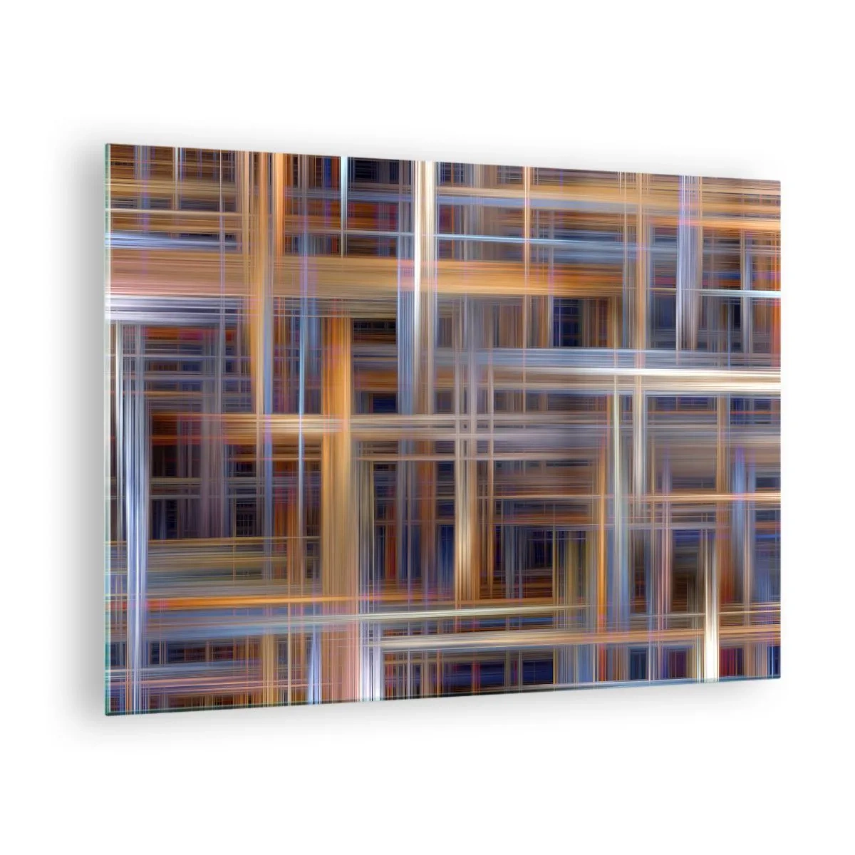 Quadro em vidro - Padrão geométrico de linhas e cores em estilo abstrato - 70x50cm - Tecido de luz - Decoração de parede moderna para a sala de estar e quarto ARTTOR