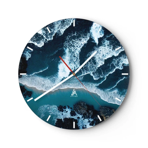 Relógio de parede - Relógio em vidro - Ondas quebrando na costa vistas de um ponto de vista aéreo - 30x30cm - Envolto em ondas - Decoração de parede moderna para a sala de estar, cozinha e quarto ARTTOR