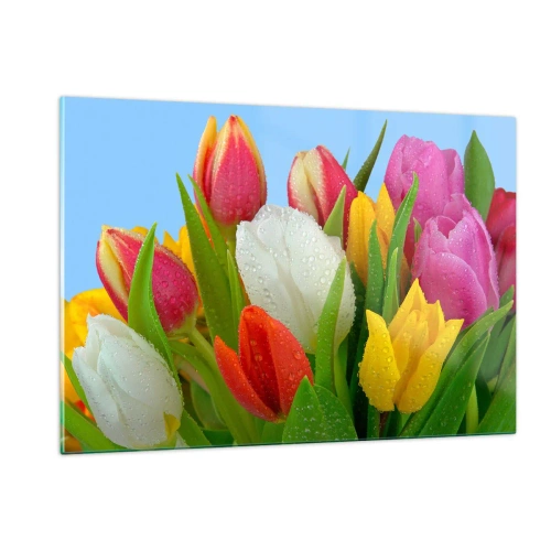 Quadro em vidro - Arco-íris floral em gotas de orvalho - 120x80 cm