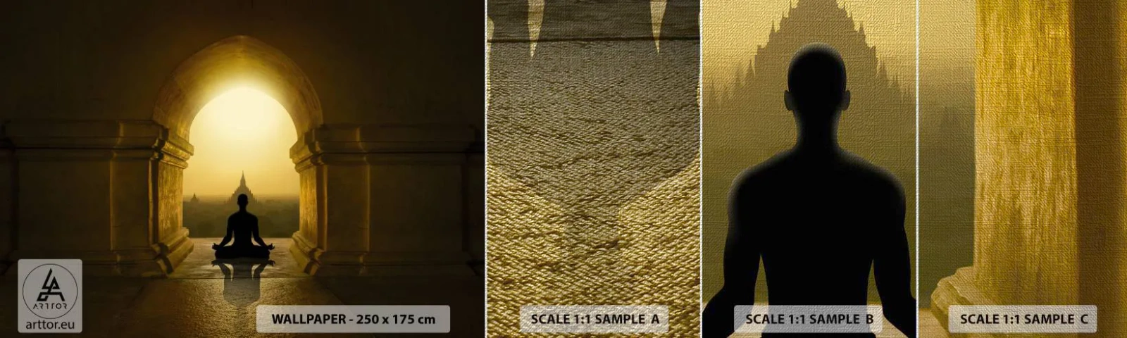 Amostra de papel de parede Premium Canvas - Harmonia completa - Meditação, têmpora, Buda - 100x30 cm