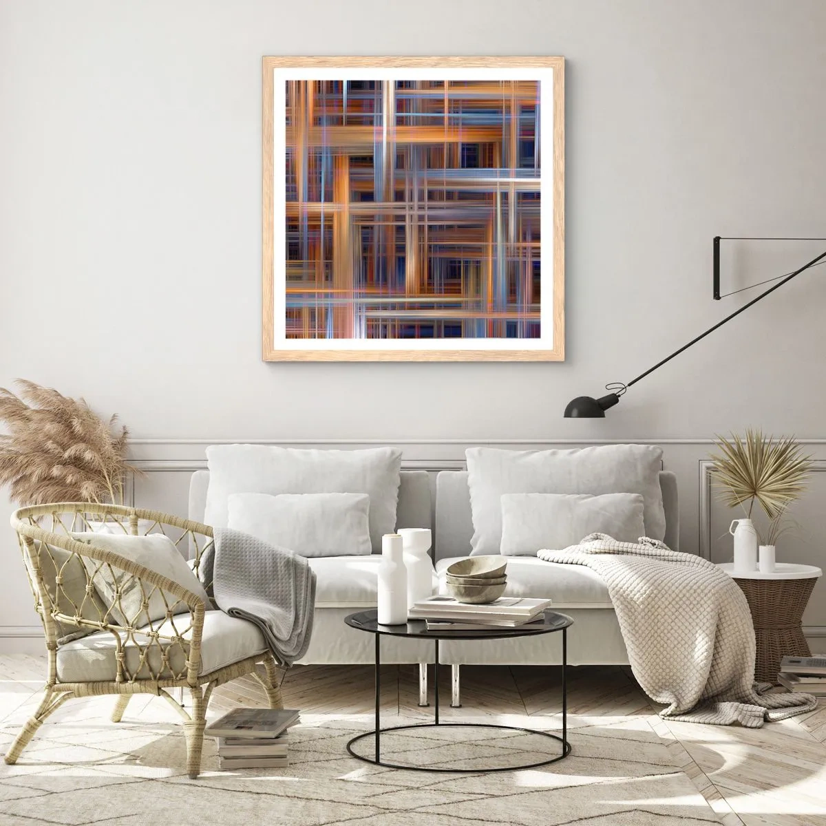 Pôster com moldura de carvalho claro - Tecido de luz - 60x60 cm