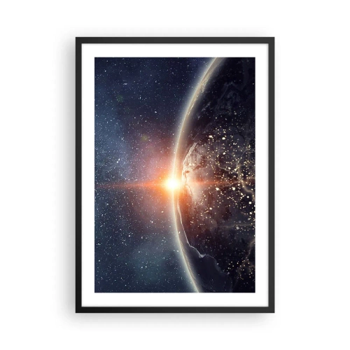 Pôster com moldura preta - Terra vista do espaço iluminada pelo sol nascente - 50x70cm - Numa nova perspetiva - Decoração de parede moderna para a sala de estar e quarto ARTTOR