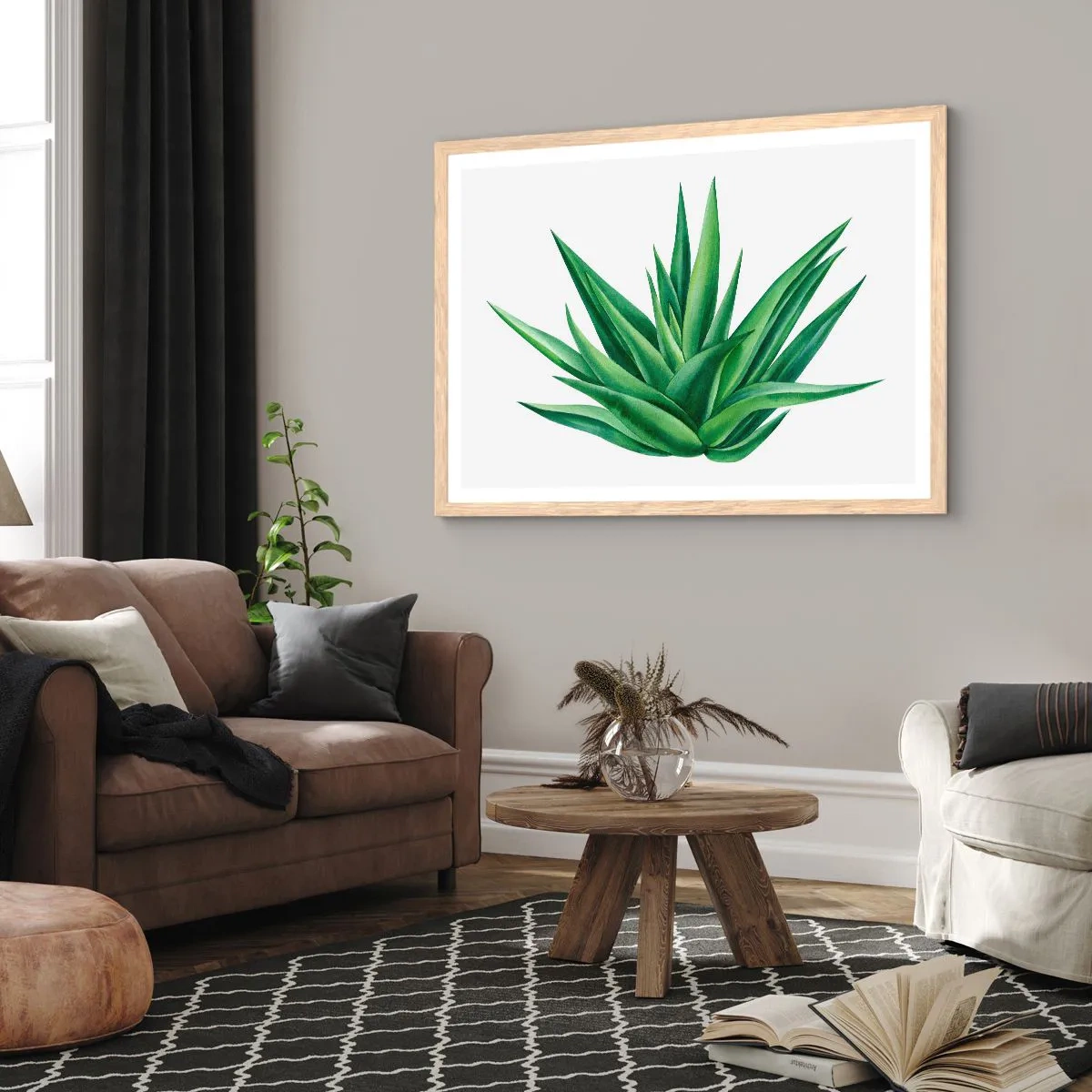Pôster com moldura de carvalho claro - Verde – força – vida - 100x70 cm