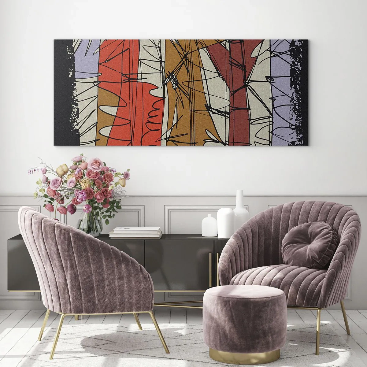 Quadro em vidro - Composição espontânea - 120x50 cm