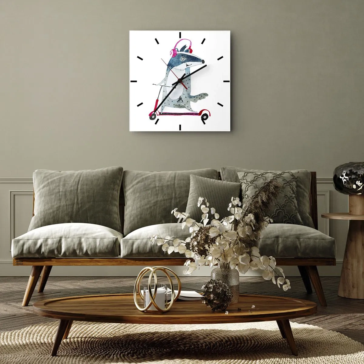 Relógio de parede - Relógio em vidro - A alegria do texugo - 40x40 cm