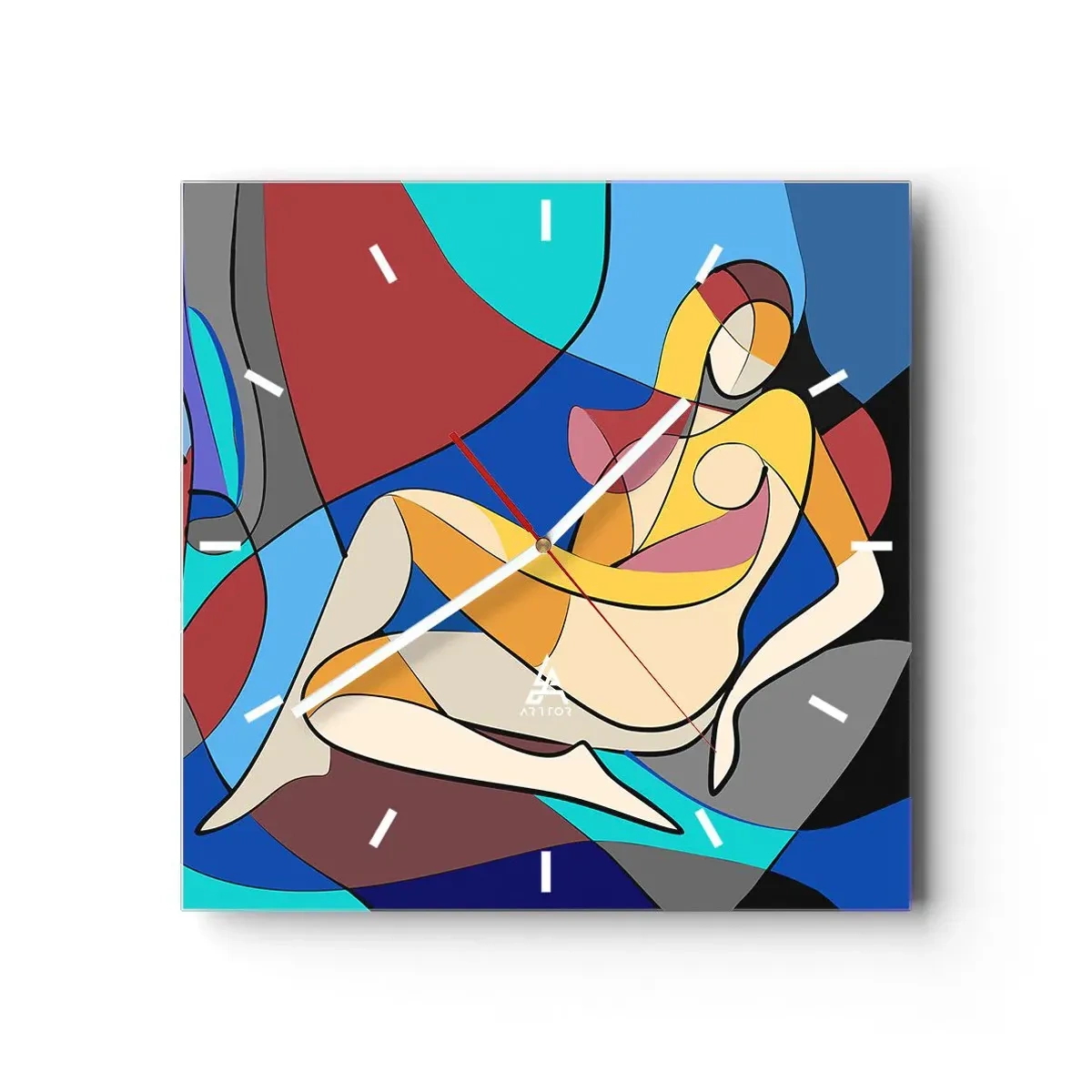 Relógio de parede - Relógio em vidro - Acto cubista - 30x30 cm