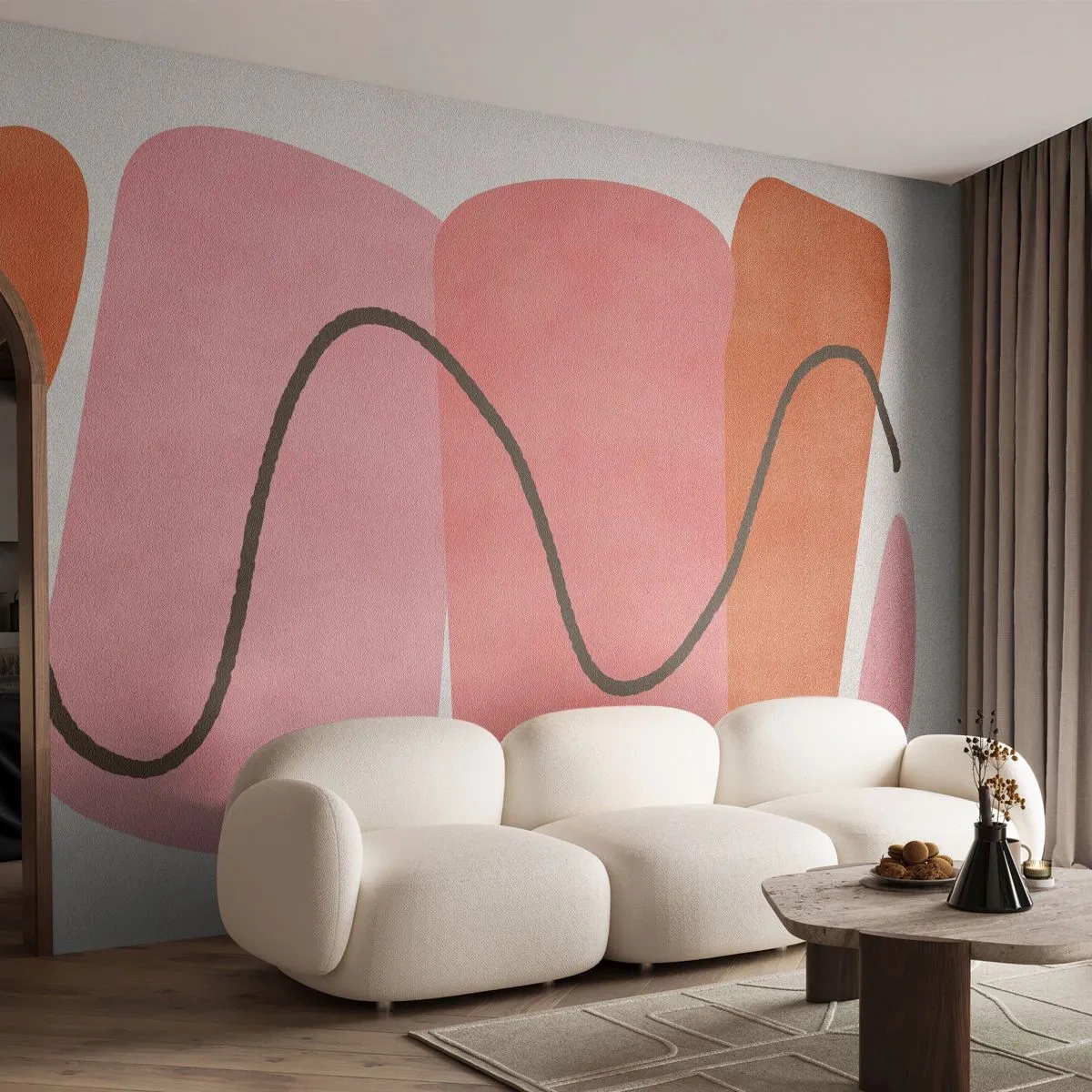 Papel de Parede Premium Canvas - Movimento suave de formas - Abstração, Minimalismo, Pastel - 250x175 cm