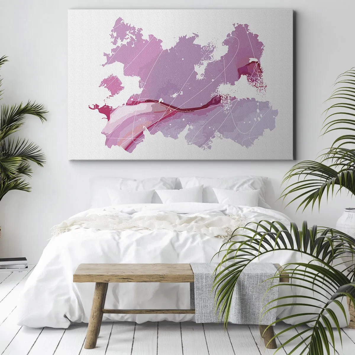 Quadro em tela - Mapa-múndi abstrato em tons de rosa - 70x50cm - Mapa do mundo rosa - Decoração de parede moderna para a sala de estar e quarto ARTTOR