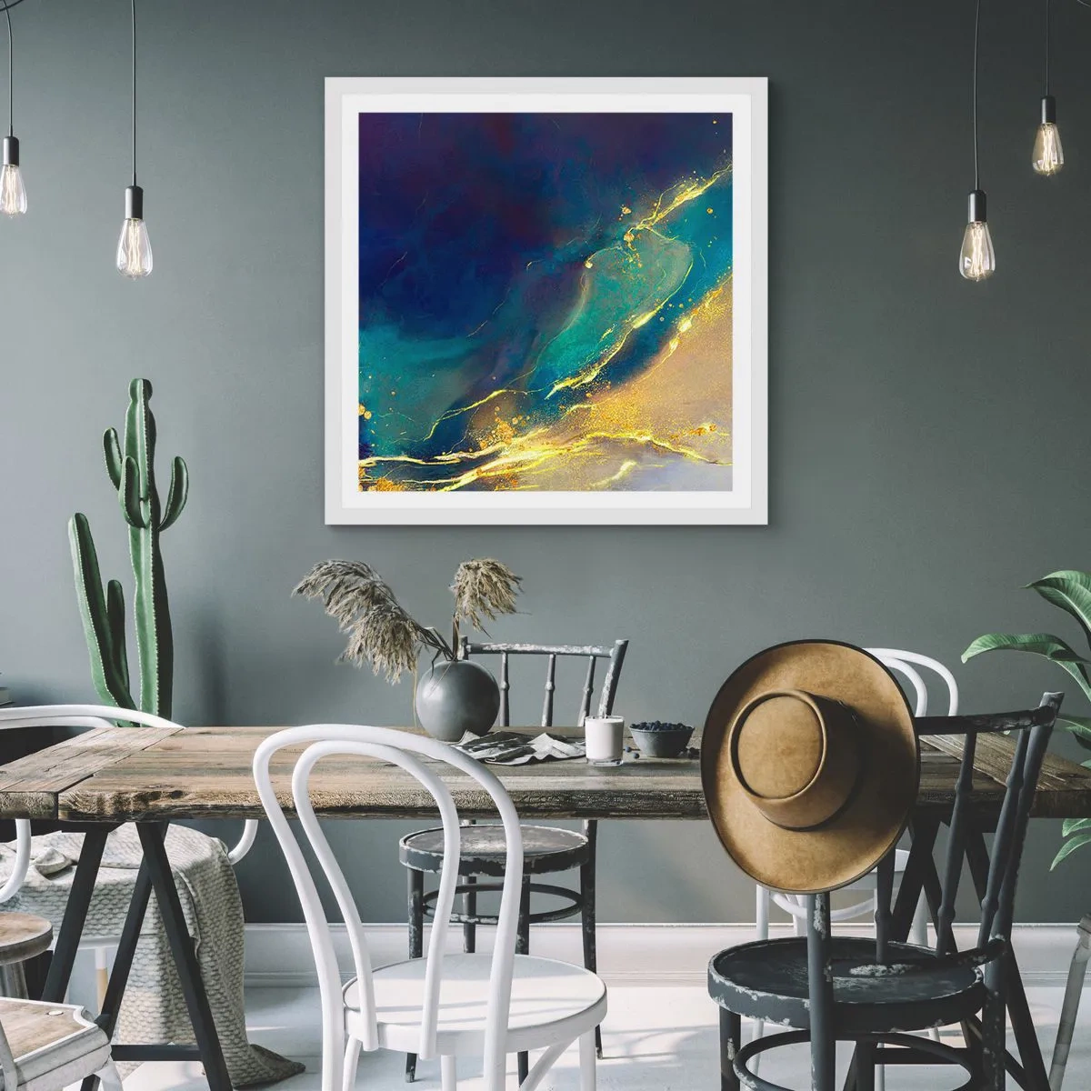 Pôster em moldura branca - Piscina dourada - 60x60 cm